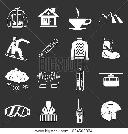 Snowboarding Icons Set Vector White Isolated On Grey Background
