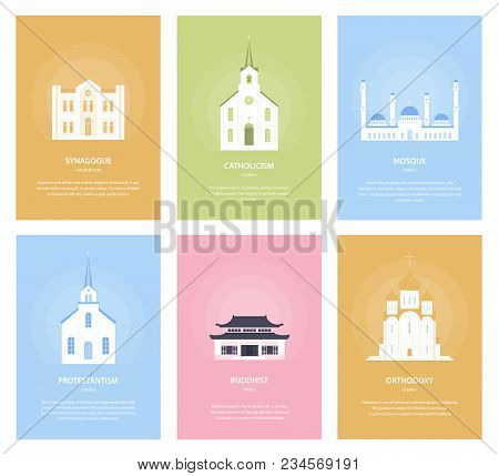 Temples. Collection Of Buildings. Church Of World Religions. Orthodoxy, Judaism, Protestantism, Cath