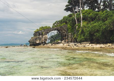 Neil Island At Andaman And Nicobar Archipelago, Natural Stone Bridge On The Sea Coast, India. Natura