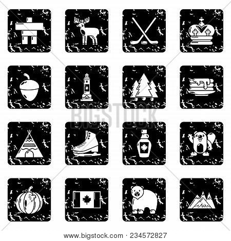 Canada Travel Icons Set Vector Grunge Isolated On White Background