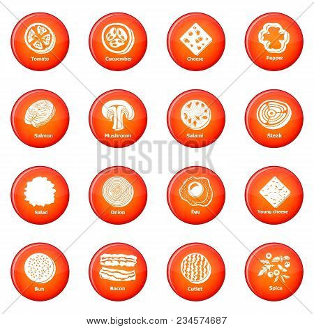 Slice Food Icons Set Vector Red Circle Isolated On White Background