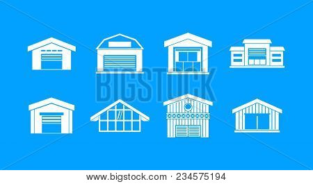 Warehouse Icon Set. Simple Set Of Warehouse Vector Icons For Web Design Isolated On Blue Background