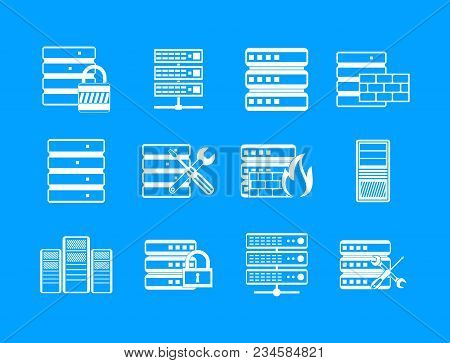 Server Icon Set. Simple Set Of Server Vector Icons For Web Design Isolated On Blue Background