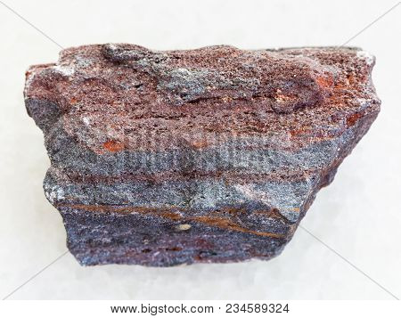 Macro Shooting Of Natural Mineral Rock Specimen - Rough Jaspilite (ferruginous Quartzite) Stone On W