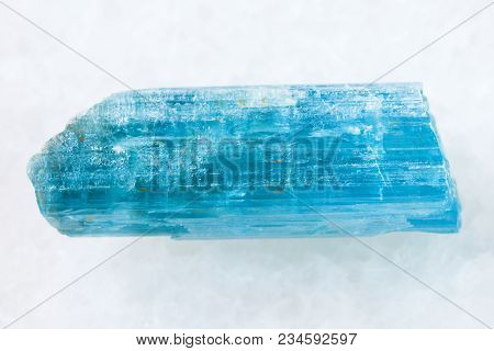 Macro Shooting Of Natural Mineral Rock Specimen - Rough Crystal Of Aquamarine (blue Beryl) Gemstone 