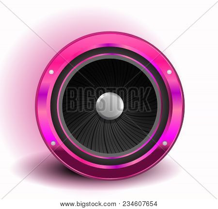 Pink Audio Speaker. Vector Icon For Your Design.