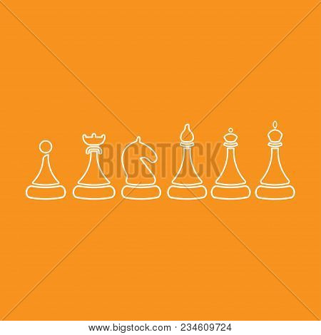 Vector Set Of Sketch Chess Figures - King, Queen, Bishop, Knight, Rook, Pawn. On An Orange Backgroun