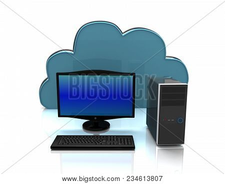 Dektop Pc And Computing Cloud . Internet Concept. 3d Rendered Illustration