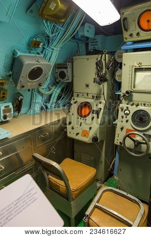 New York, Nyc, Usa- August 30, 2017: Interiors Of The Uss Growler Ssg-57. Exhibit Intrepid Sea, Air 