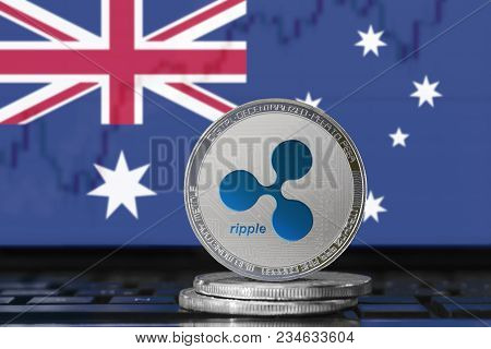 Ripple (xrp) Cryptocurrency; Physical Concept Ripple Coin On The Background Of The Flag Of Australia