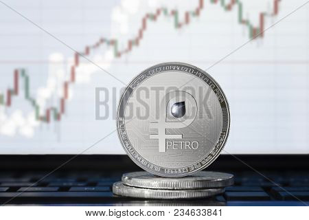 Petro (ptr) National Venezuela Cryptocurrency; Coin El Petro On The Background Of The Chart