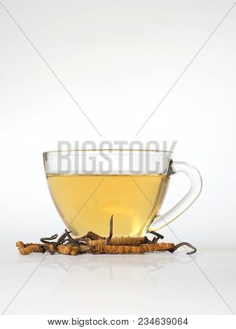 Select Focus Of Mushroom Cordyceps (chong Cao) This A Herbs. With A Glass Of Water, Add Water From T