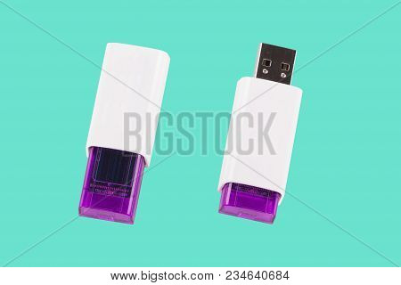 Universal Serial Bus Usb Drive Isolated Over The Green Background.
