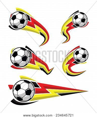 Football Symbols Set. Fast Moving Soccer Ball. Logo For Sports Design. Vector Illustration.