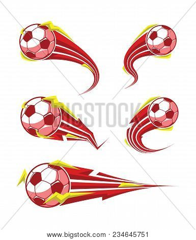 Football Symbols Set. Fast Moving Soccer Ball. Logo For Sports Design. Vector Illustration.