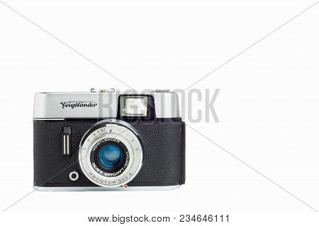 Wednesday 20 February 2018, Badajoz, Spain. Voigtlander Vito B Old Photo Camera On White Background