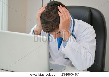 Doctor Concept. Doctors Are Making Serious Faces. The Doctor Is Stressed About Work. The Doctor Is F