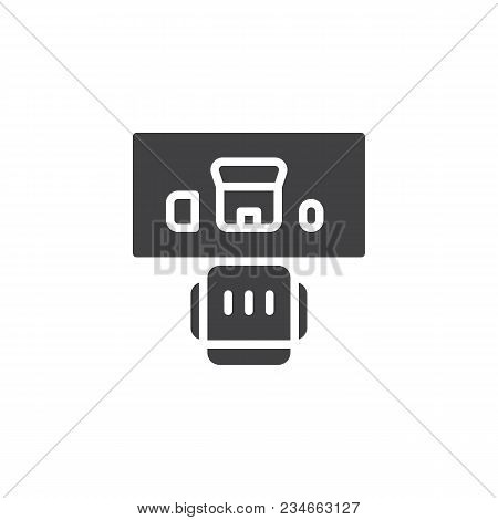 Office Room With Table Desk Chair And Laptop Keyboard Mouse Top View Vector Icon. Filled Flat Sign F