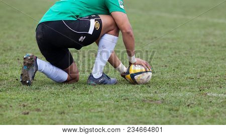 CLUJ-NAPOCA, ROMANIA - 31 March 2018: Rugby cup final between CSM Stiinta Baia Mare vs CSM Bucuresti on 31.03.2018 in Cluj-Napoca, Romania