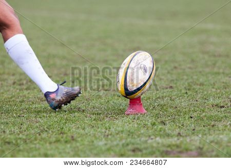 CLUJ-NAPOCA, ROMANIA - 31 March 2018: Rugby cup final between CSM Stiinta Baia Mare vs CSM Bucuresti on 31.03.2018 in Cluj-Napoca, Romania