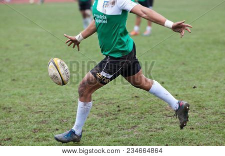 CLUJ-NAPOCA, ROMANIA - 31 March 2018: Rugby cup final between CSM Stiinta Baia Mare vs CSM Bucuresti on 31.03.2018 in Cluj-Napoca, Romania