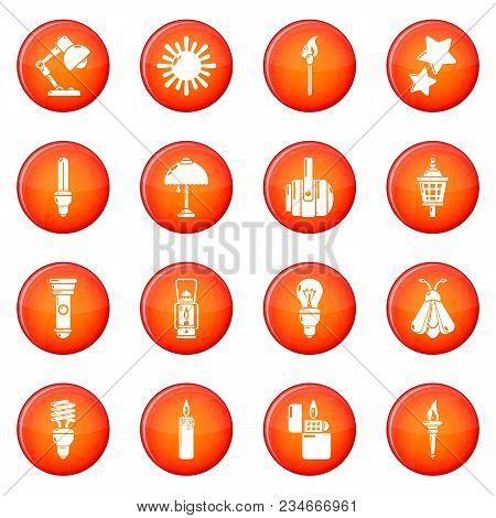 Light Source Icons Set Vector Red Circle Isolated On White Background