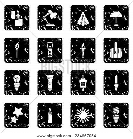 Light Source Icons Set Vector Grunge Isolated On White Background