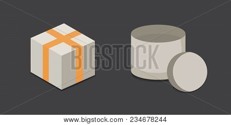 Set Open And Closed Carton Box. Delivery Packaging Vector Illustration