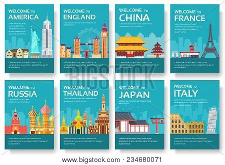 Country Cards Set. Travel Of The World Cover Banners. Layout Infographic Template Illustration