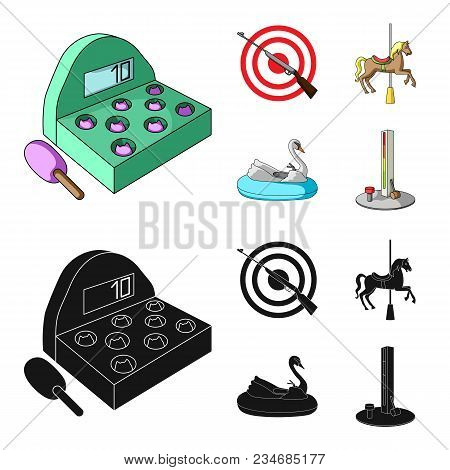 A Game With A Bat, A Target With A Gun, A Horse On A Carousel, A Swan Attraction. Amusement Park Set
