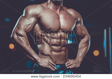 Handsome Model Muscle Man Abs Workout In Gym