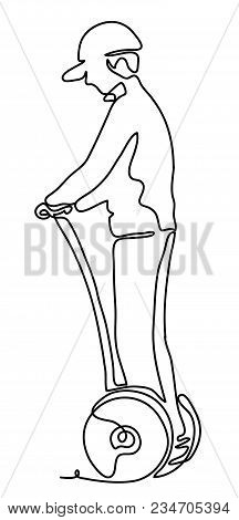 Illustration Of Young Man Riding Monocycle. One-wheeled, Self-balancing Electric Unicycle Concept. C