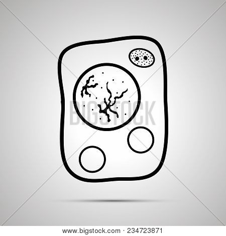 Living Cell With Core And Mitochondria, Simple Black Icon With Shadow