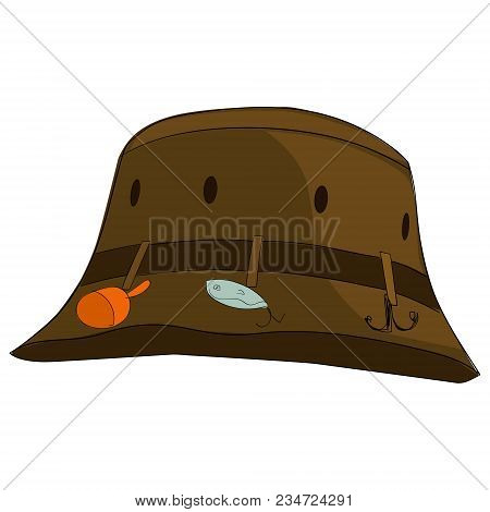 Object On White Background Fisherman Hat Vector Illustration. Color Background