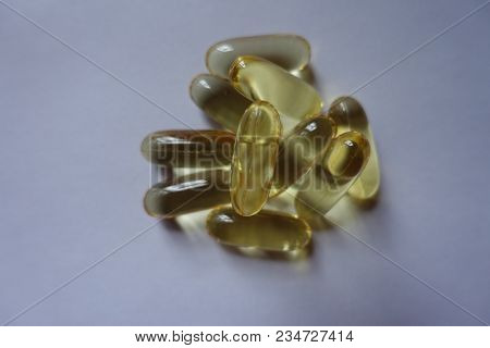 Fish Oil Softgel Capsules On Neutral Background