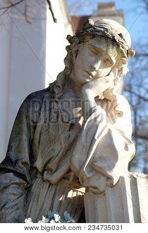 SISAK, CROATIA - DECEMBER 07: Angel statue in the Church of Visitation of the Virgin Mary in Sisak, Croatia, on December 07, 2017.