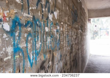 The Old Gray Wall Decorated With Graffiti