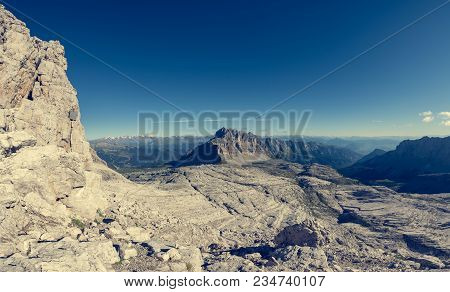 Panoramic View Of Mountains. Hiking Brenta Dolomites From Groste To Tucket.