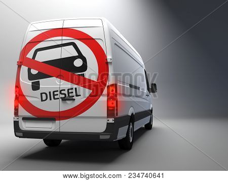 Big Diesel Driving Ban Sign On Transporter With German Text 3d Rendering