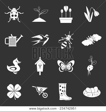 Spring Icons Set Vector White Isolated On Grey Background
