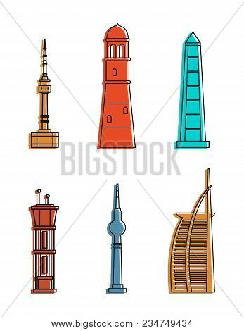Tower Icon Set. Color Outline Set Of Tower Vector Icons For Web Design Isolated On White Background