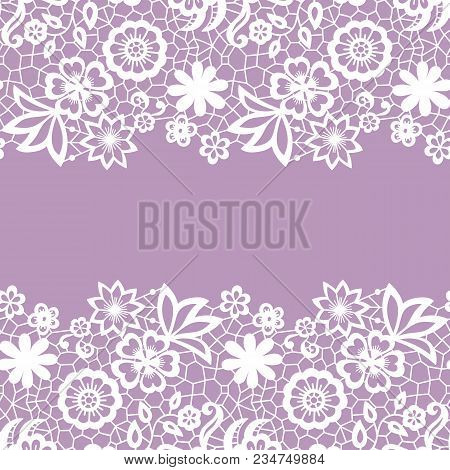 Seamless Lace Border. Vector Illustration. White Lacy Vintage Elegant Trim.