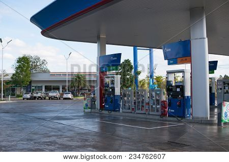 Yasothorn, Thailand - December 31, 2017: Ptt Petrol Station Sign, Ptt Public Company Limited Is The