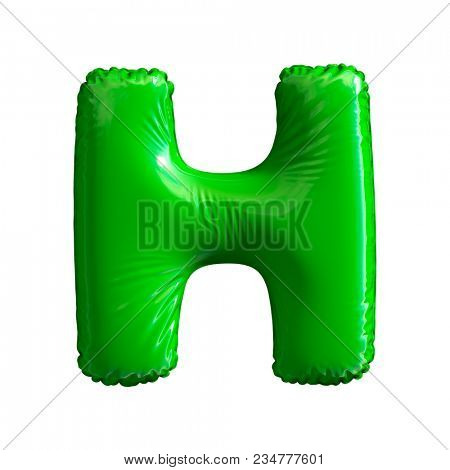 Green letter H made of inflatable balloon isolated on white background. 3d rendering