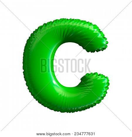 Green letter C made of inflatable balloon isolated on white background. 3d rendering