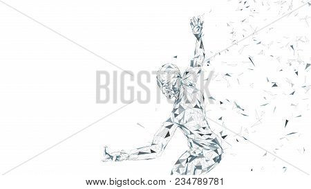 Conceptual Abstract Man Ready To Fight. Connected Lines, Dots, Triangles, Particles Isolated On Whit