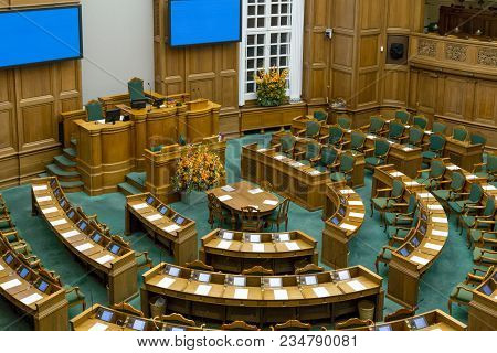 Copenhagen, Denmark - Occtober 05, 2016: Interior View Of The Danish Parliament Also Called Folketin