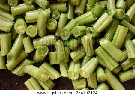 Slice Piece Of Beans At Kitchen Ready For Cook.