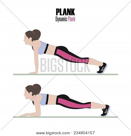 Sport Exercises. Exercises With Free Weight. Dynamic Plank. Illustration Of An Active Lifestyle. Vec