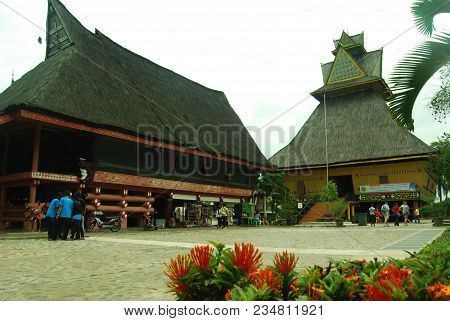 Jakarta - Indonesia. January 28, 2012. Traditional Indonesian House At Beautiful Indonesia At Miniat